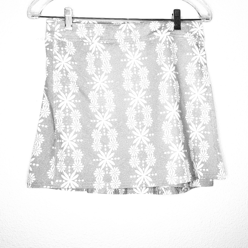Ripskirt Hawaii Gray White Floral Print Velcro Wrap Skirt S